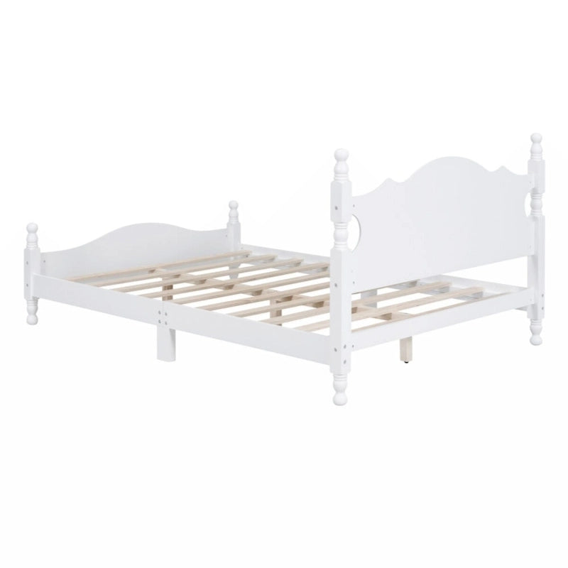 Full Size Wood Platform Bed Frame with Wooden Slat Support – Retro Style