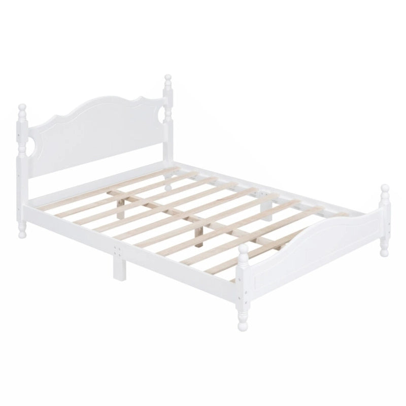 Full Size Wood Platform Bed Frame with Wooden Slat Support – Retro Style