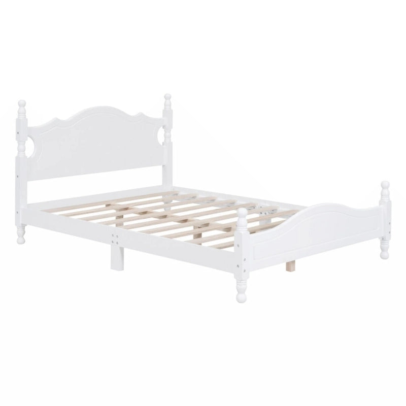 Full Size Wood Platform Bed Frame with Wooden Slat Support – Retro Style