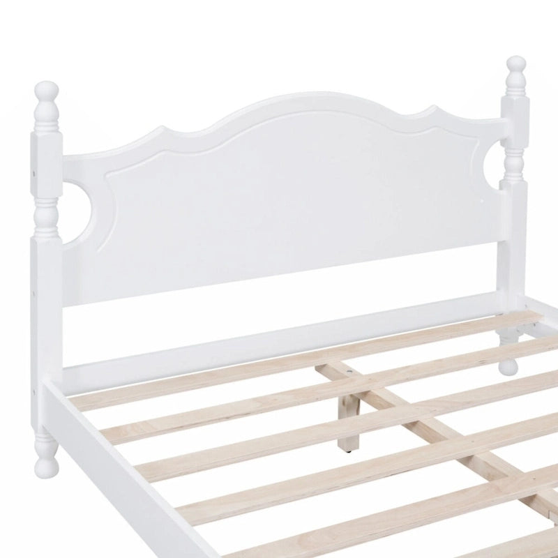 Full Size Wood Platform Bed Frame with Wooden Slat Support – Retro Style