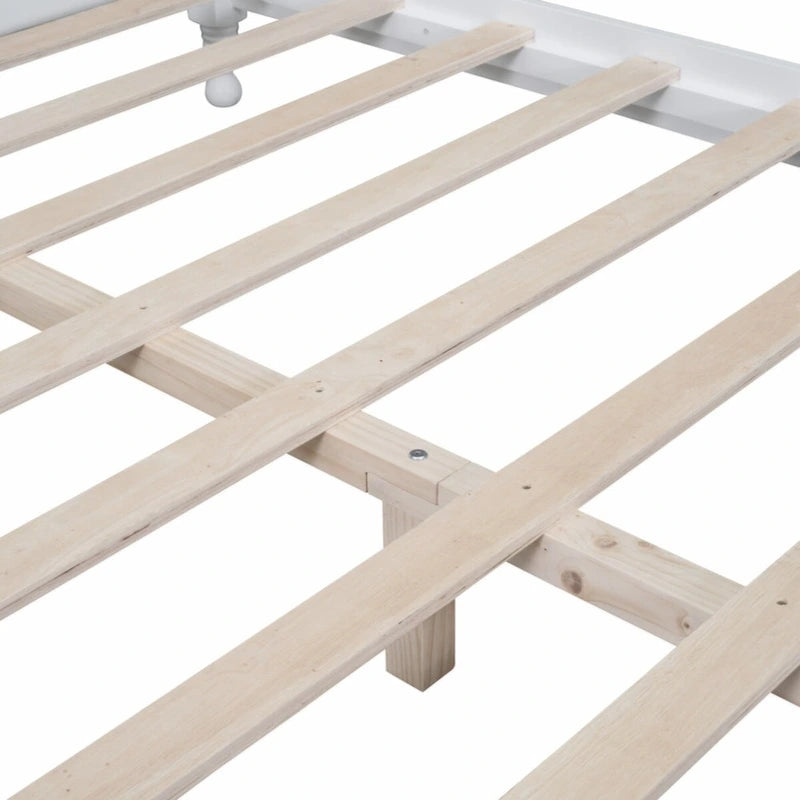 Full Size Wood Platform Bed Frame with Wooden Slat Support – Retro Style