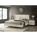 Wide Wale Corduroy Upholstery Panel Bed with 2 Nightstands, Cream