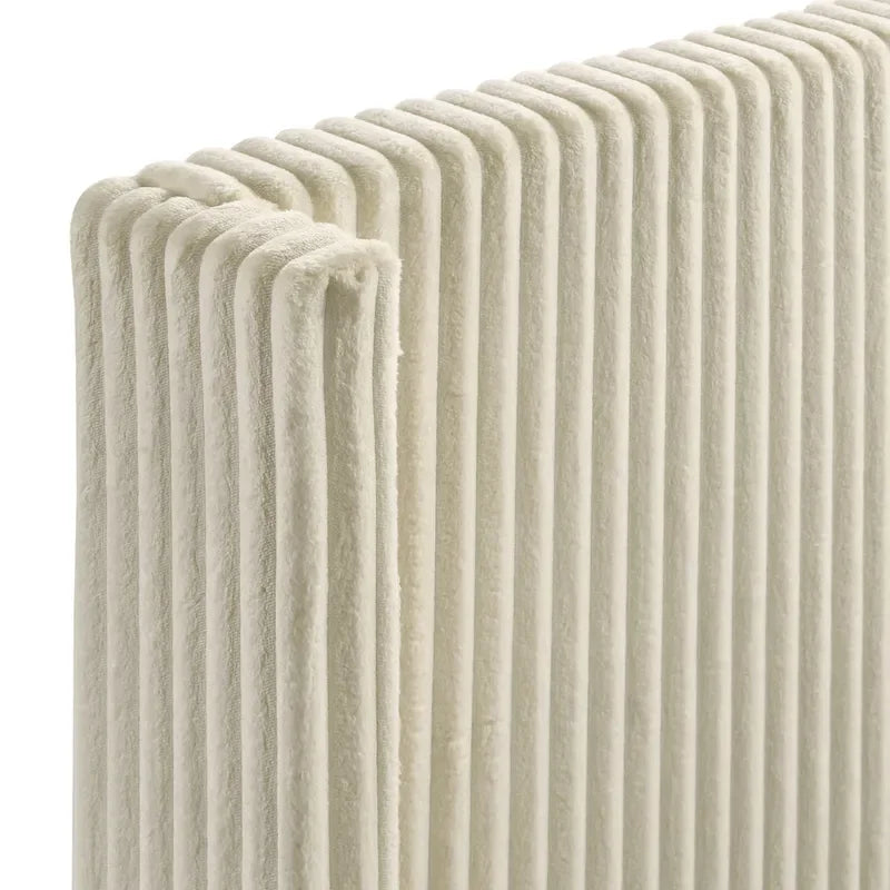Wide Wale Corduroy Upholstery Panel Bed with 2 Nightstands, Cream
