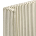 Wide Wale Corduroy Upholstery Panel Bed with 2 Nightstands, Cream