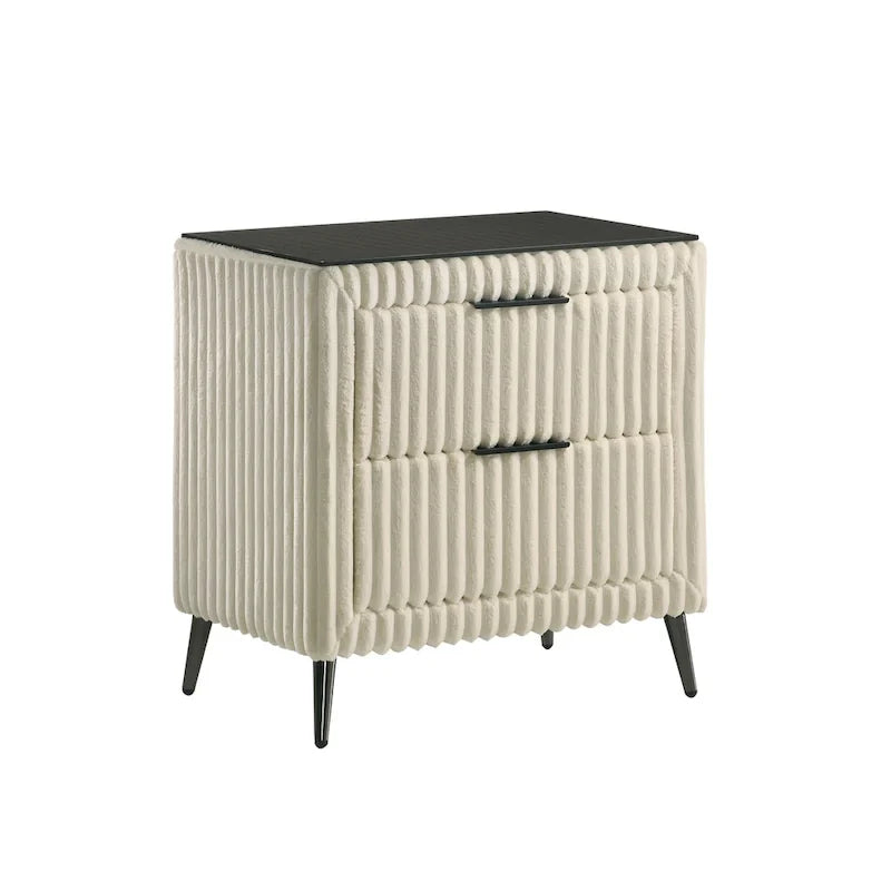 Wide Wale Corduroy Upholstery Panel Bed with 2 Nightstands, Cream