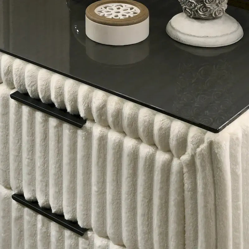 Wide Wale Corduroy Upholstery Panel Bed with 2 Nightstands, Cream