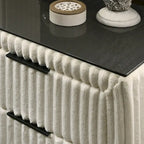 Wide Wale Corduroy Upholstery Panel Bed with 2 Nightstands, Cream