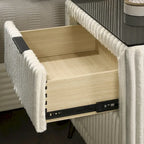 Wide Wale Corduroy Upholstery Panel Bed with 2 Nightstands, Cream
