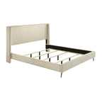 Wide Wale Corduroy Upholstery Panel Bed with 2 Nightstands, Cream