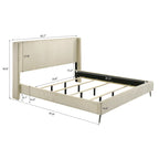 Wide Wale Corduroy Upholstery Panel Bed with 2 Nightstands, Cream