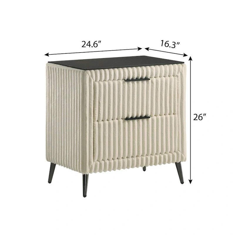 Wide Wale Corduroy Upholstery Panel Bed with 2 Nightstands, Cream