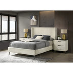 Wide Wale Corduroy Upholstery Panel Bed with 2 Nightstands, Cream