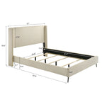 Wide Wale Corduroy Upholstery Panel Bed with 2 Nightstands, Cream