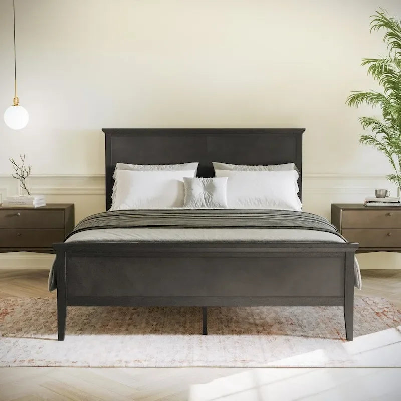 Solid Wood Platform Bed Frame with Headboard and Footboard – Queen or King, 800 lb Capacity