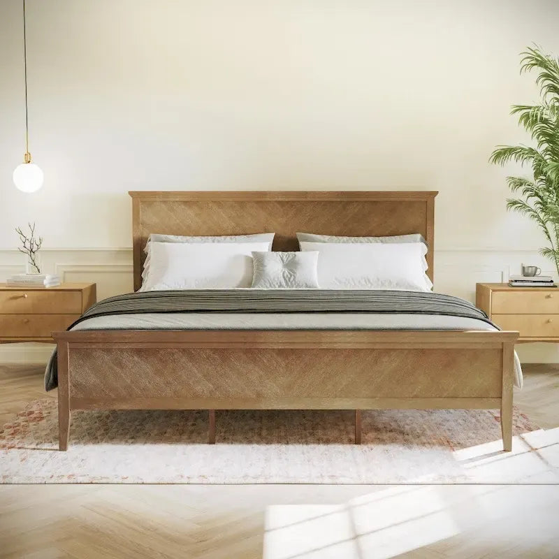 Solid Wood Platform Bed Frame with Headboard and Footboard – Queen or King, 800 lb Capacity