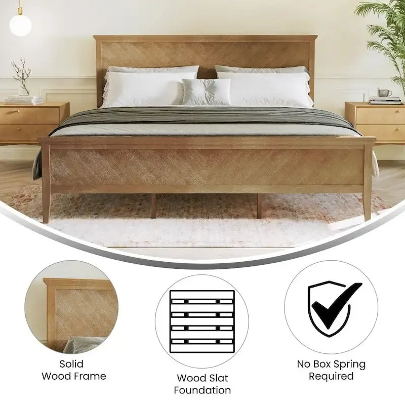 Solid Wood Platform Bed Frame with Headboard and Footboard – Queen or King, 800 lb Capacity