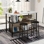 Kitchen Island with 2 Stools and Open Shelves