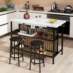 Kitchen Island with 2 Stools and Open Shelves