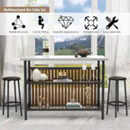 Kitchen Island with 2 Stools and Open Shelves