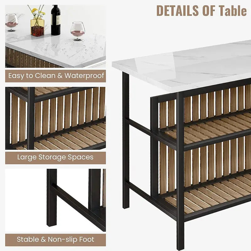 Kitchen Island with 2 Stools and Open Shelves