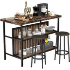 Kitchen Island with 2 Stools and Open Shelves