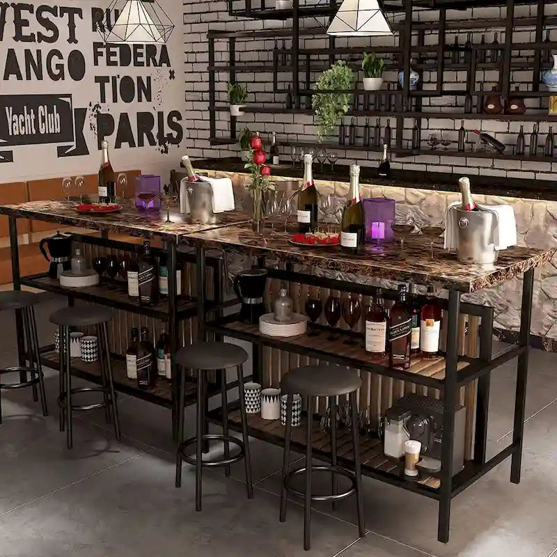 Kitchen Island with 2 Stools and Open Shelves