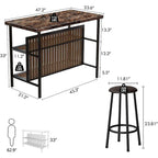 Kitchen Island with 2 Stools and Open Shelves