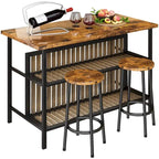 Kitchen Island with 2 Stools and Open Shelves