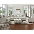 Buffalo Check Accent Armchair – Off-White & Grey Plaid, Hardwood Frame, Foam Cushion
