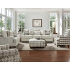 Buffalo Check Accent Armchair – Off-White & Grey Plaid, Hardwood Frame, Foam Cushion