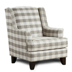 Buffalo Check Accent Armchair – Off-White & Grey Plaid, Hardwood Frame, Foam Cushion