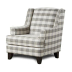 Buffalo Check Accent Armchair – Off-White & Grey Plaid, Hardwood Frame, Foam Cushion