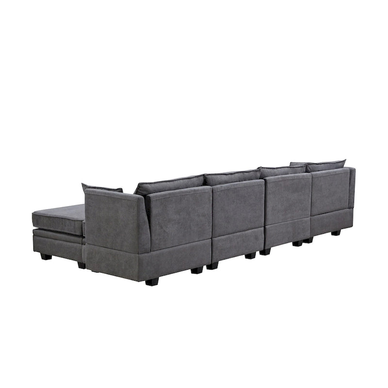 ModernU-Shape Modular Sectional Sofa, Convertible Sofa Bed with Reversible Chaise for Living Room, Storage Seat,6-piece
