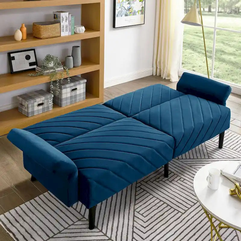 Velvet Convertible Sofa Bed with Adjustable Armrests – Sleeper Area 87W x 39.5D in