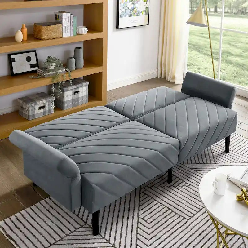 Velvet Convertible Sofa Bed with Adjustable Armrests – Sleeper Area 87W x 39.5D in