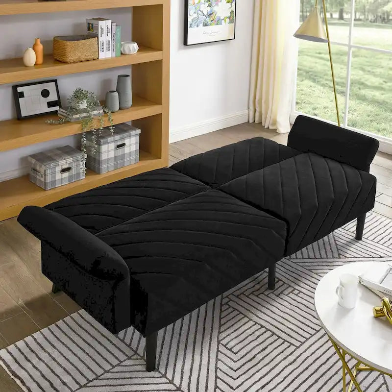 Velvet Convertible Sofa Bed with Adjustable Armrests – Sleeper Area 87W x 39.5D in