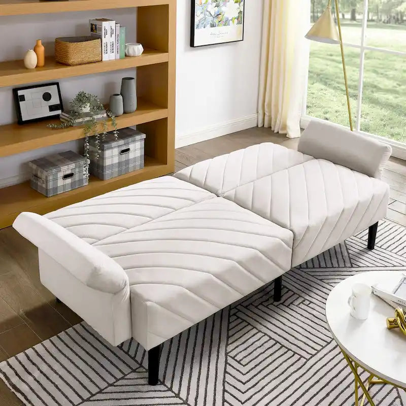 Velvet Convertible Sofa Bed with Adjustable Armrests – Sleeper Area 87W x 39.5D in