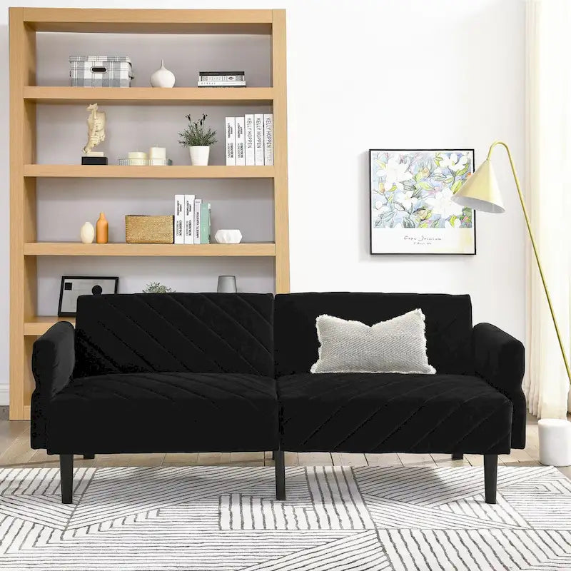 Velvet Convertible Sofa Bed with Adjustable Armrests – Sleeper Area 87W x 39.5D in