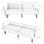 Velvet Convertible Sofa Bed with Adjustable Armrests – Sleeper Area 87W x 39.5D in