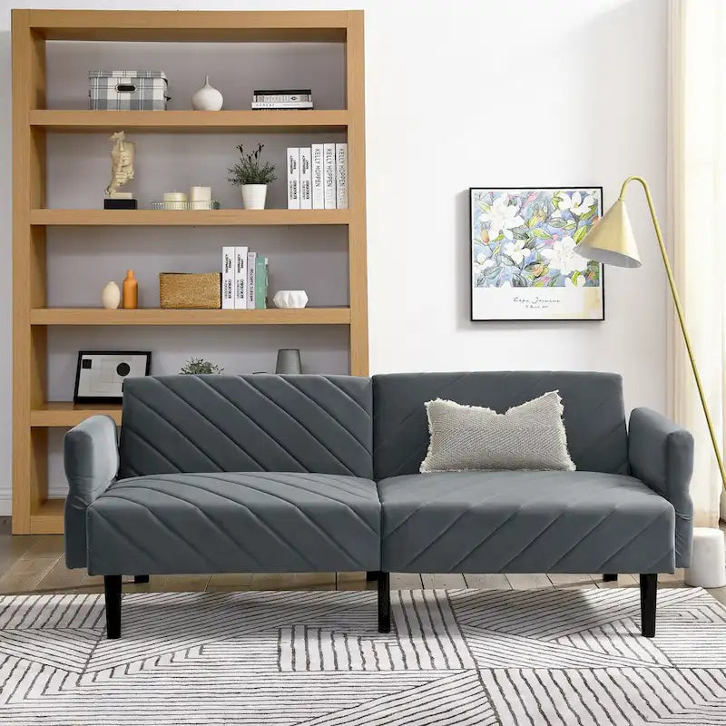 Velvet Convertible Sofa Bed with Adjustable Armrests – Sleeper Area 87W x 39.5D in