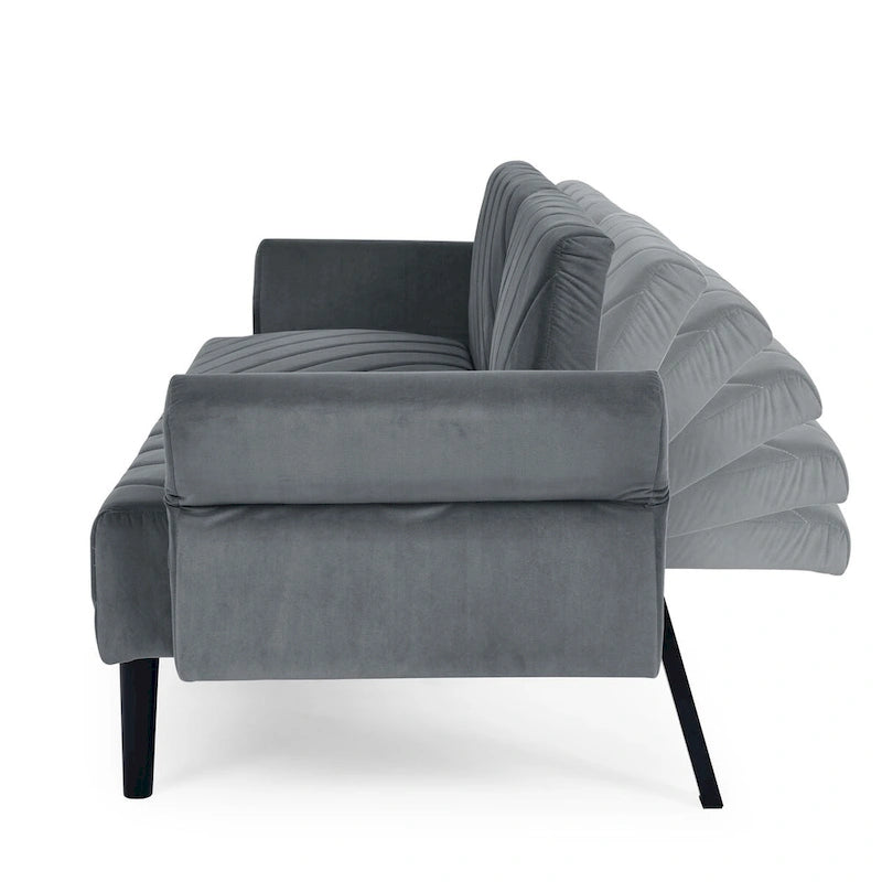 Velvet Convertible Sofa Bed with Adjustable Armrests – Sleeper Area 87W x 39.5D in