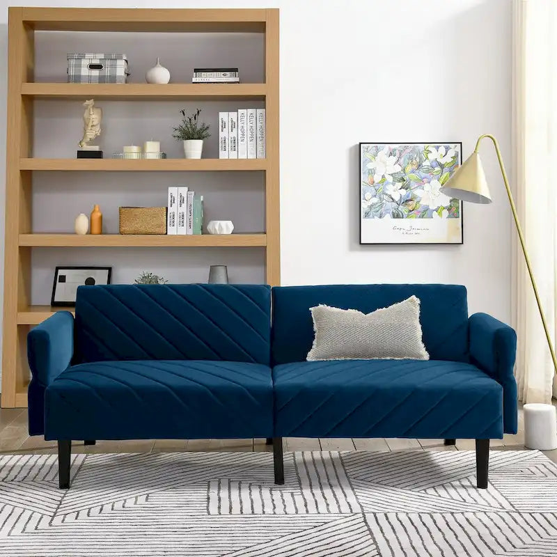 Velvet Convertible Sofa Bed with Adjustable Armrests – Sleeper Area 87W x 39.5D in