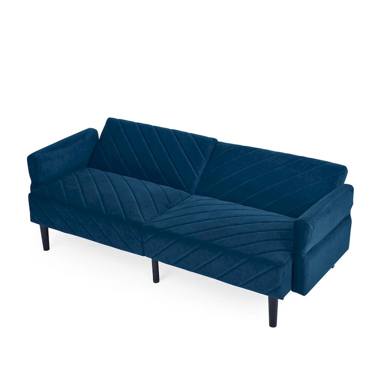 Velvet Convertible Sofa Bed with Adjustable Armrests – Sleeper Area 87W x 39.5D in