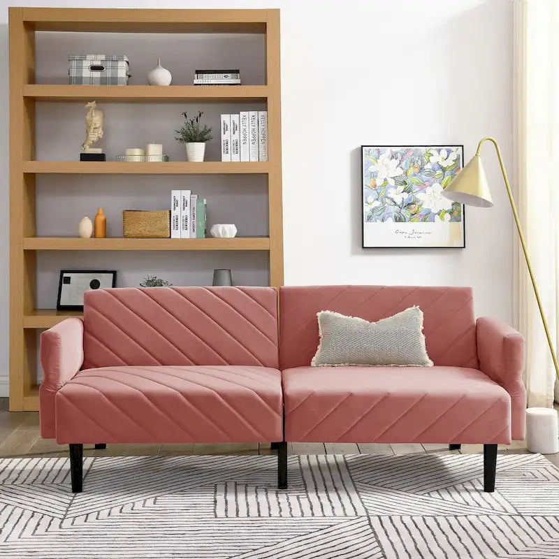 Velvet Convertible Sofa Bed with Adjustable Armrests – Sleeper Area 87W x 39.5D in