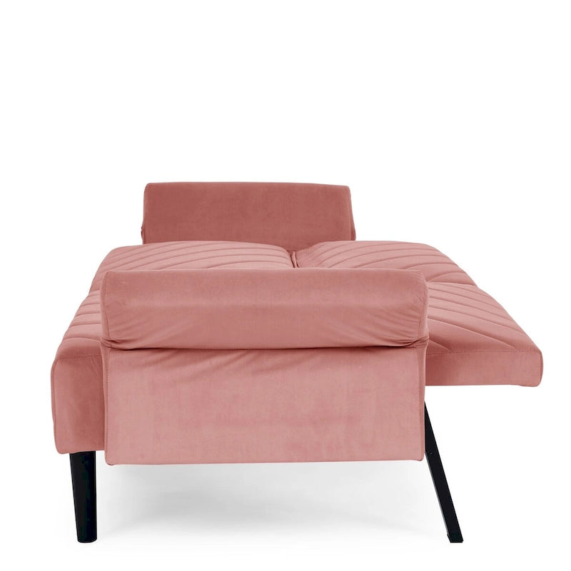 Velvet Convertible Sofa Bed with Adjustable Armrests – Sleeper Area 87W x 39.5D in