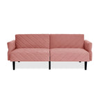 Velvet Convertible Sofa Bed with Adjustable Armrests – Sleeper Area 87W x 39.5D in