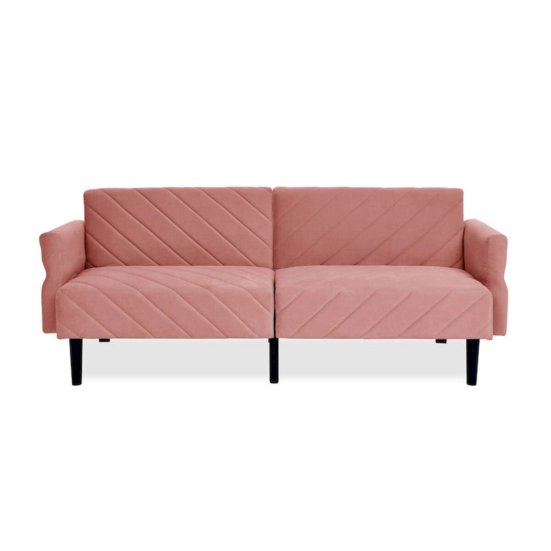 Velvet Convertible Sofa Bed with Adjustable Armrests – Sleeper Area 87W x 39.5D in