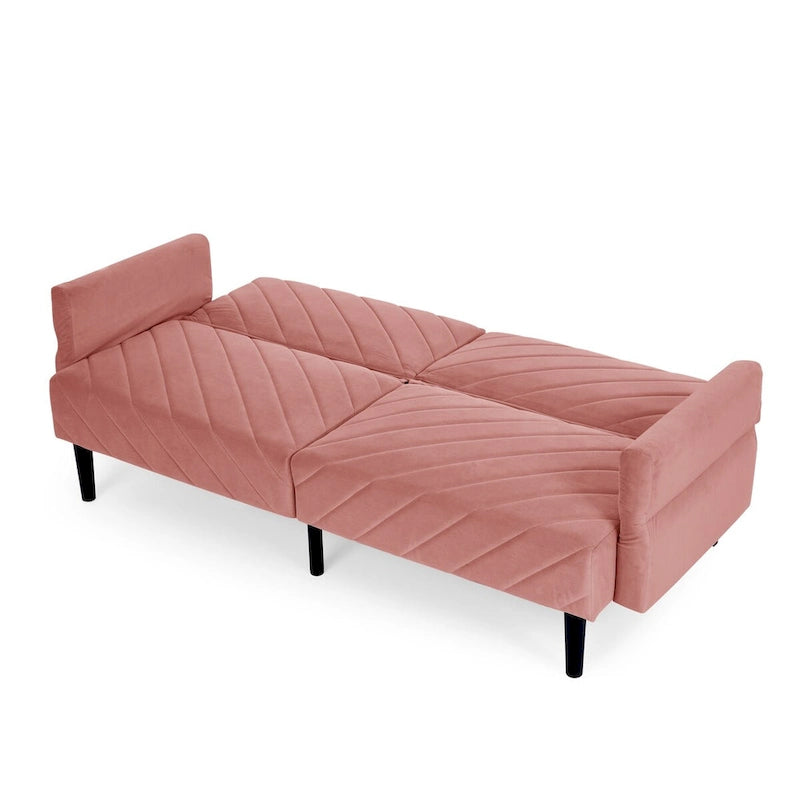 Velvet Convertible Sofa Bed with Adjustable Armrests – Sleeper Area 87W x 39.5D in