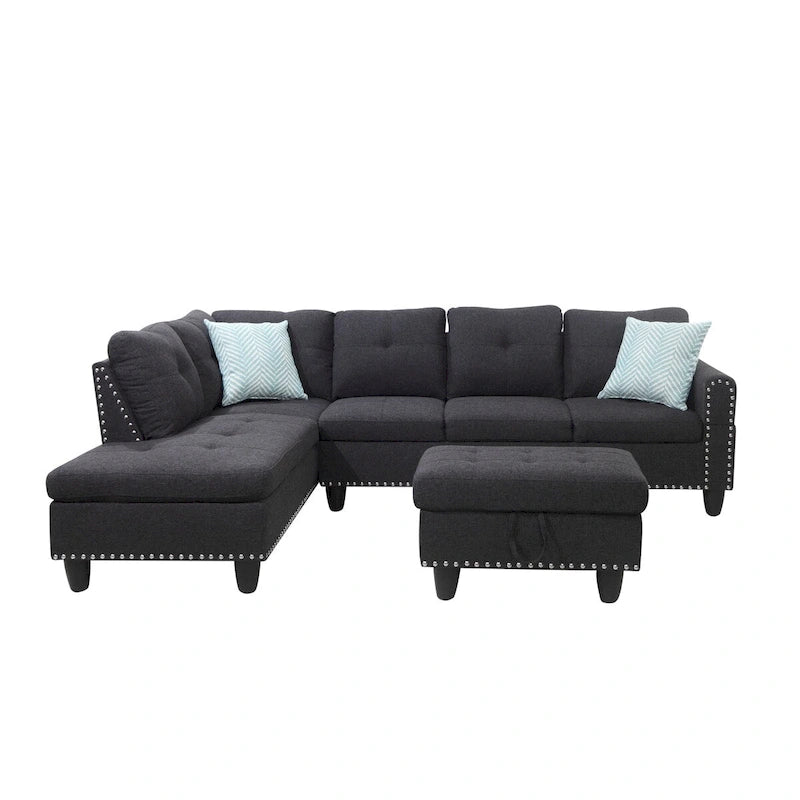 98-inch Wide Left Hand Facing Sofa with Chaise and Ottoman - 98W x 71D x 33H