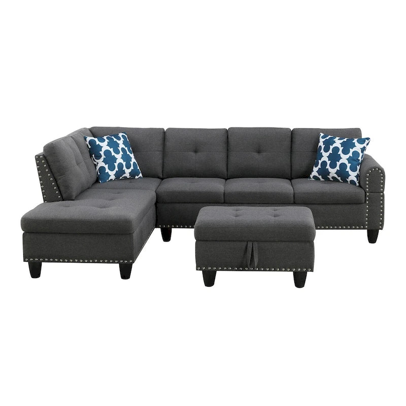98-inch Wide Left Hand Facing Sofa with Chaise and Ottoman - 98W x 71D x 33H